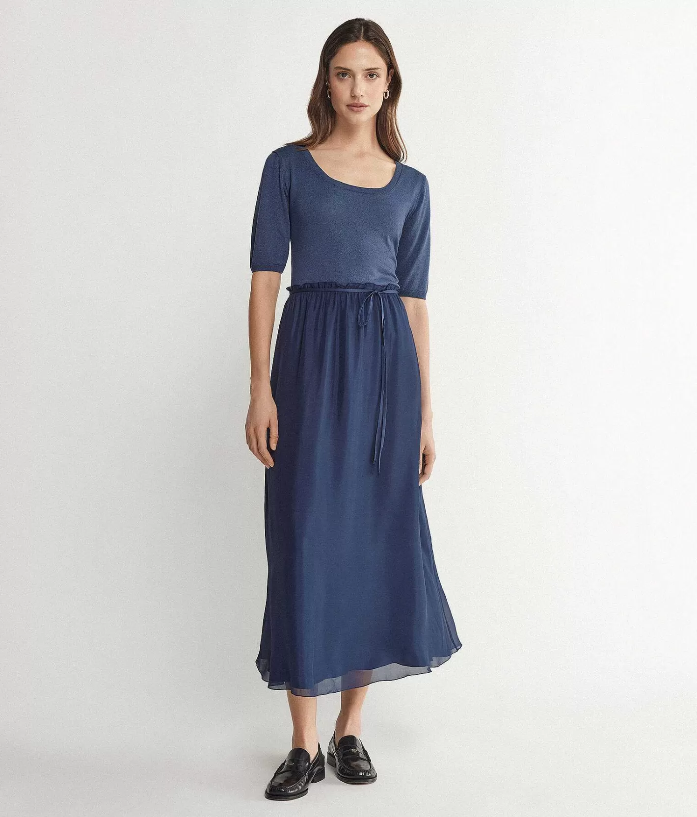Falconeri Abito In Maglia Lame Con Gonna In Viscosa E Seta New