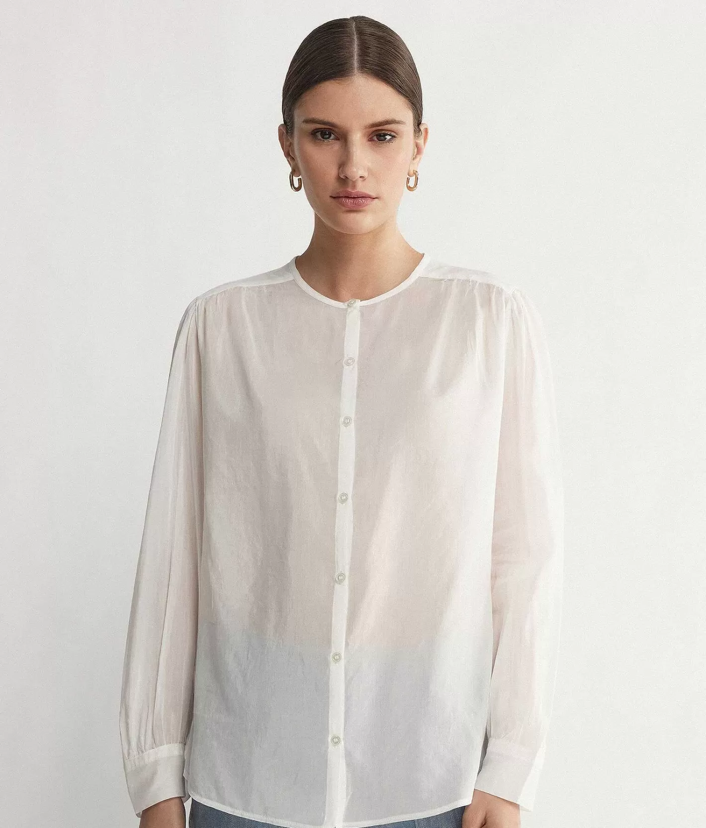 Falconeri Camicia Con Collo Alla Coreana A Maniche Lunghe In Mussola Store