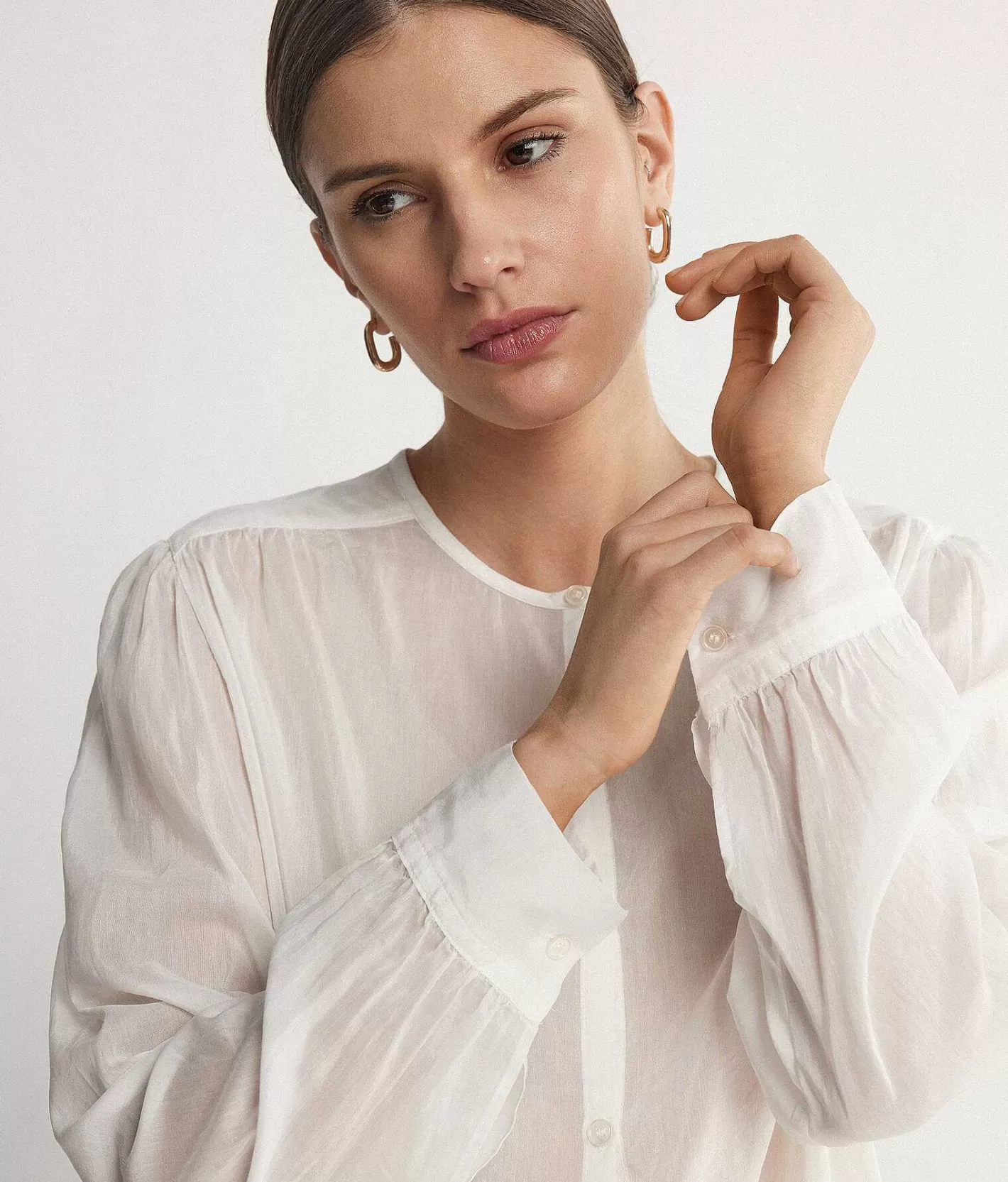 Falconeri Camicia Con Collo Alla Coreana A Maniche Lunghe In Mussola Store