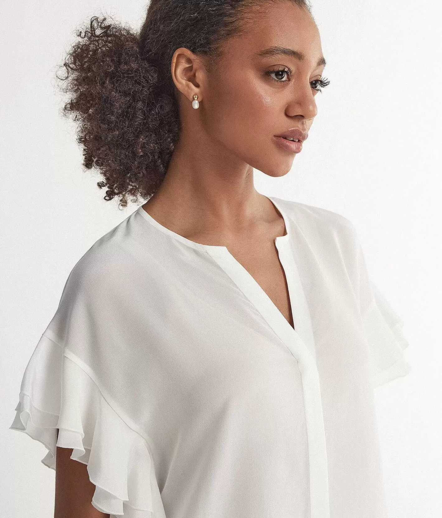Falconeri Camicia Scollo A V Maniche Corte In Seta Con Rouches Best Sale
