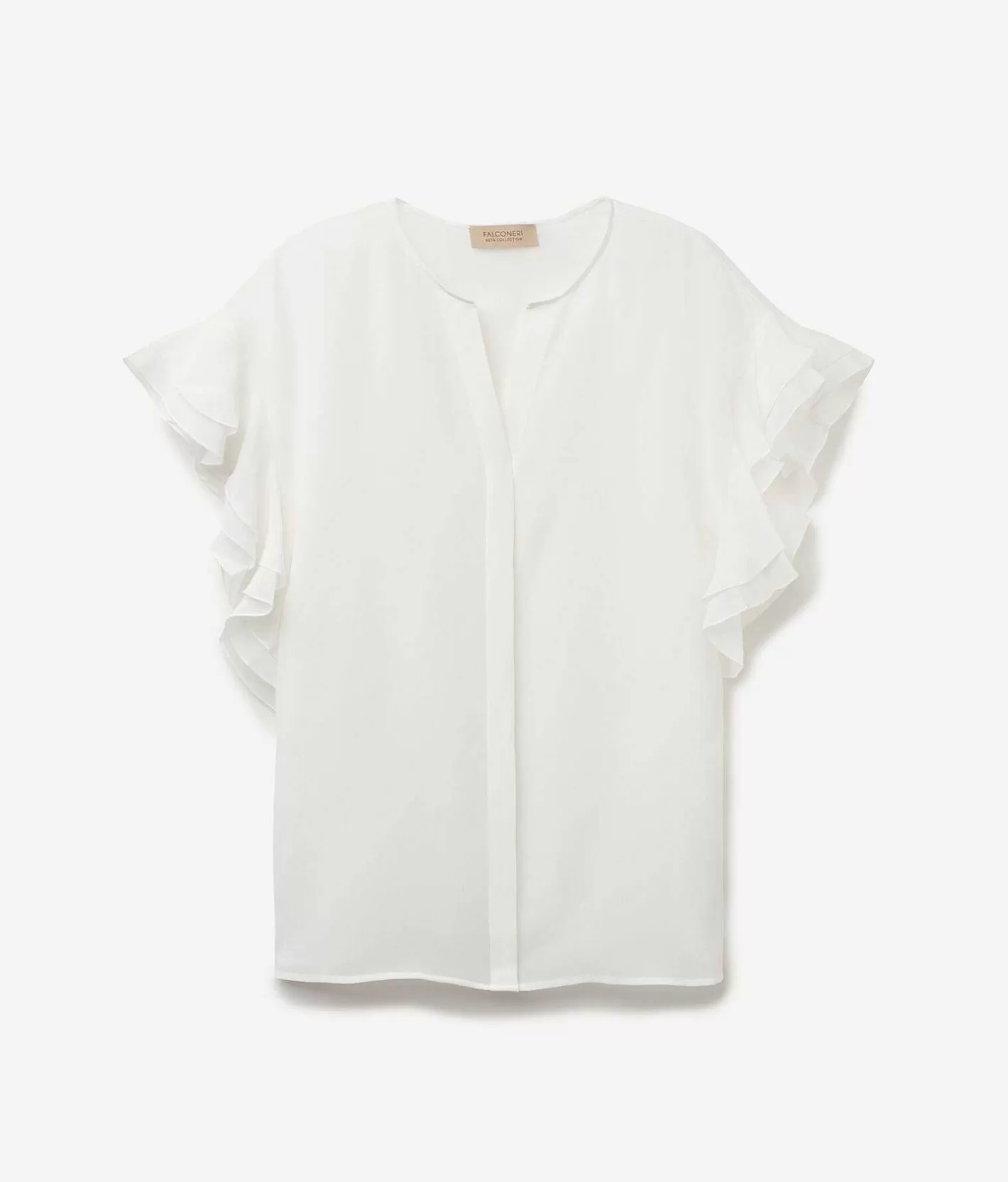 Falconeri Camicia Scollo A V Maniche Corte In Seta Con Rouches Best Sale