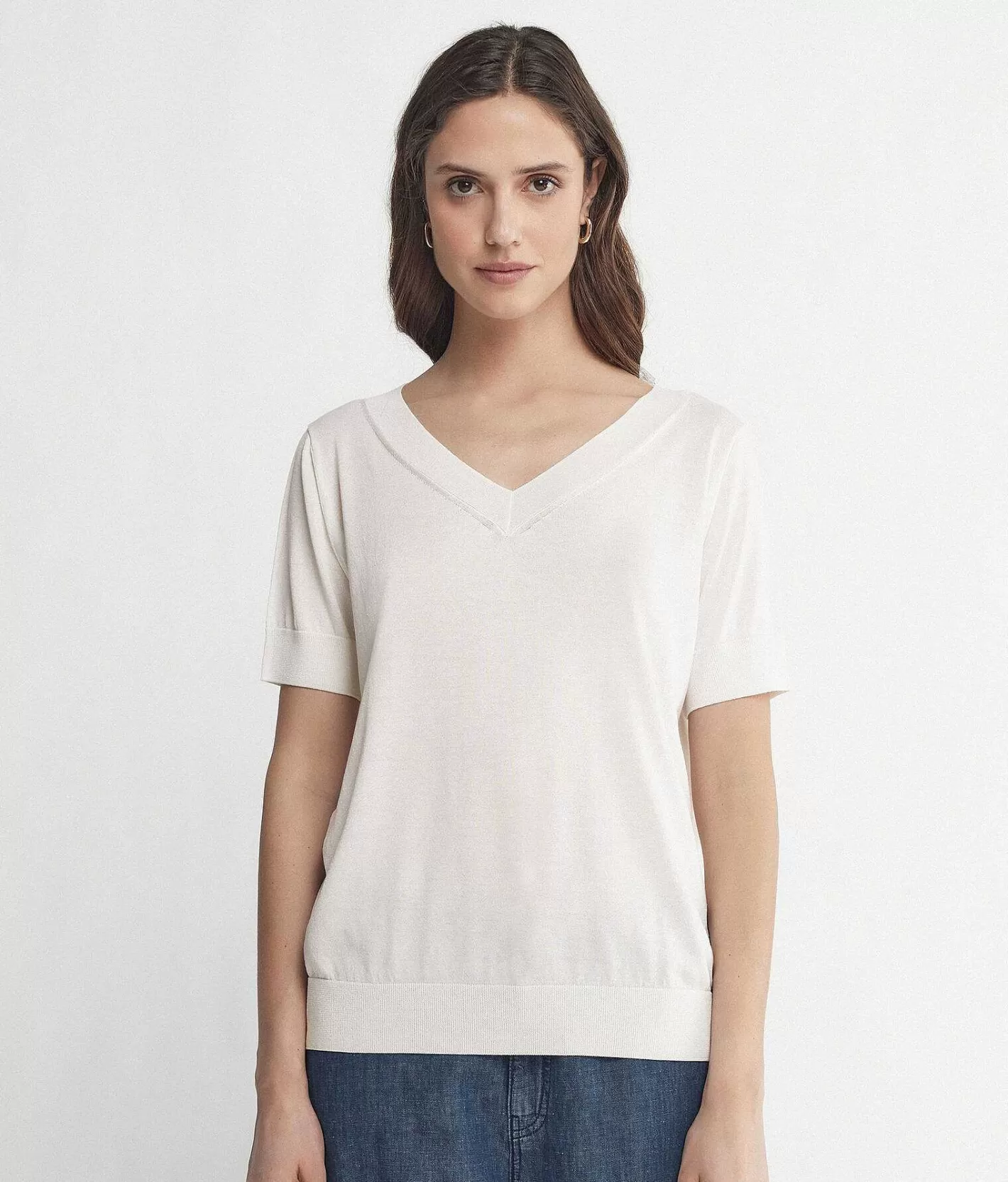 Falconeri Maglia Con Scollo A V A Maniche Corte In Seta Cotone Outlet