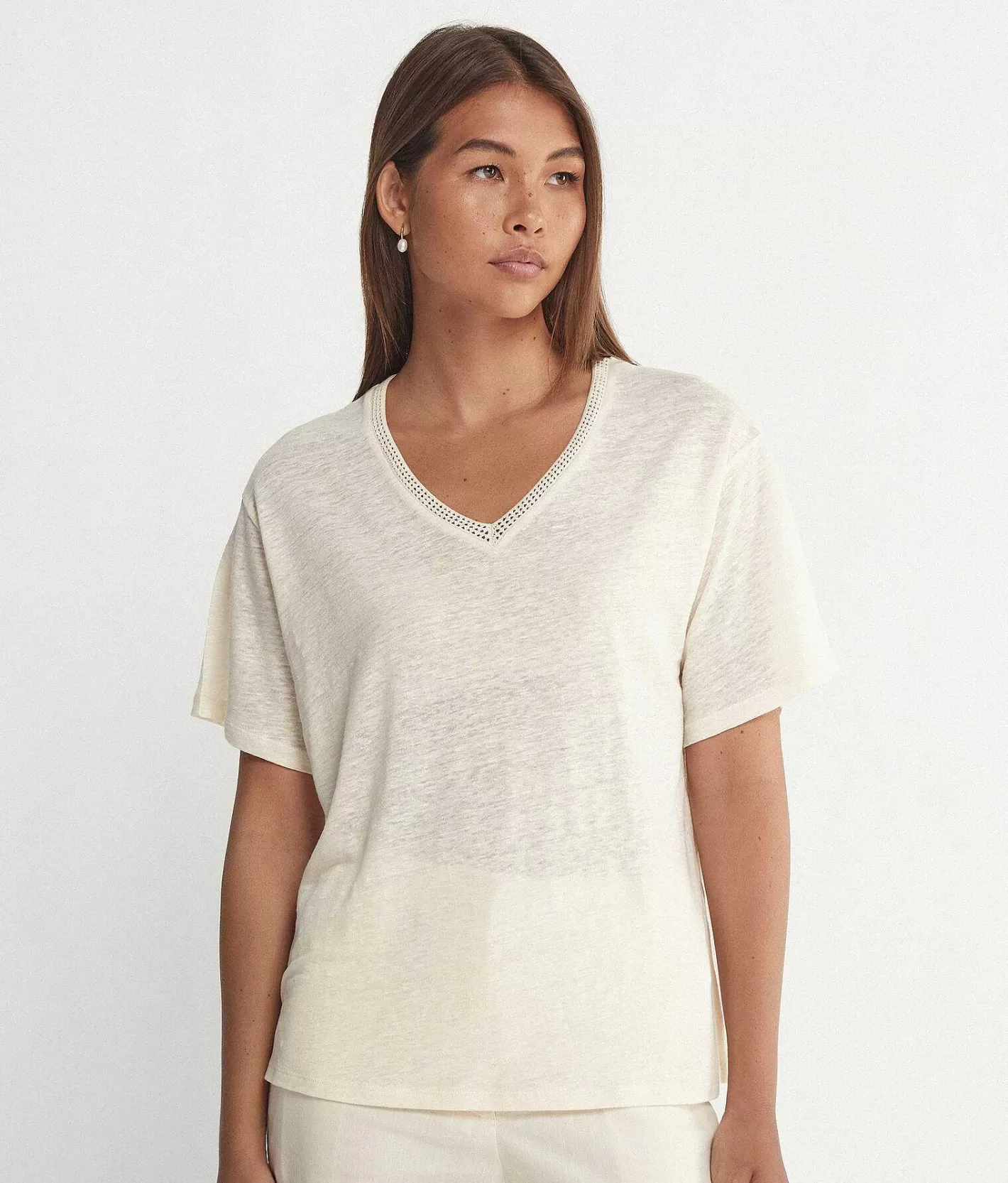 Falconeri T Shirt Con Scollo A V In Lino Con Bordi In Retina Cheap