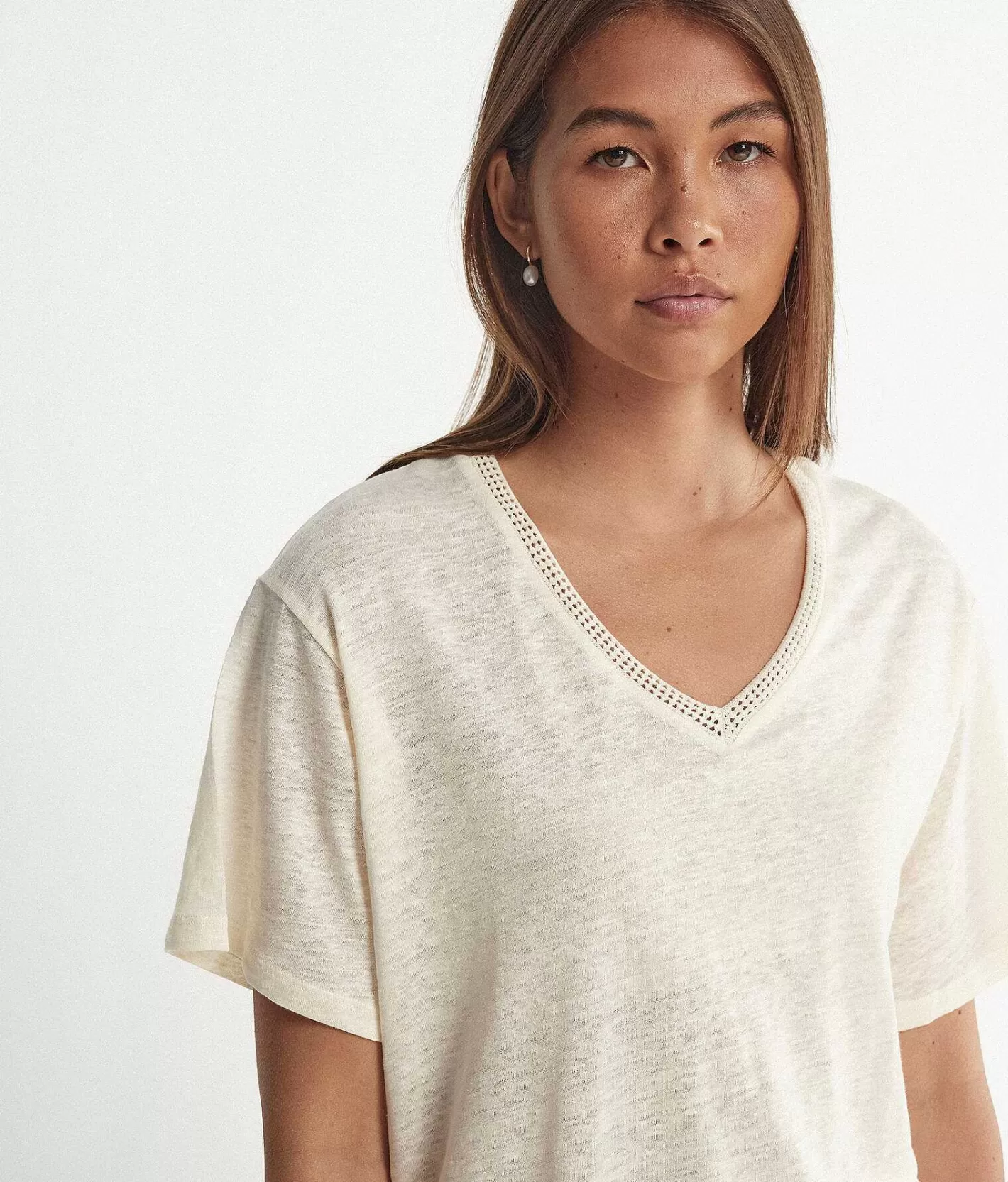 Falconeri T Shirt Con Scollo A V In Lino Con Bordi In Retina Cheap