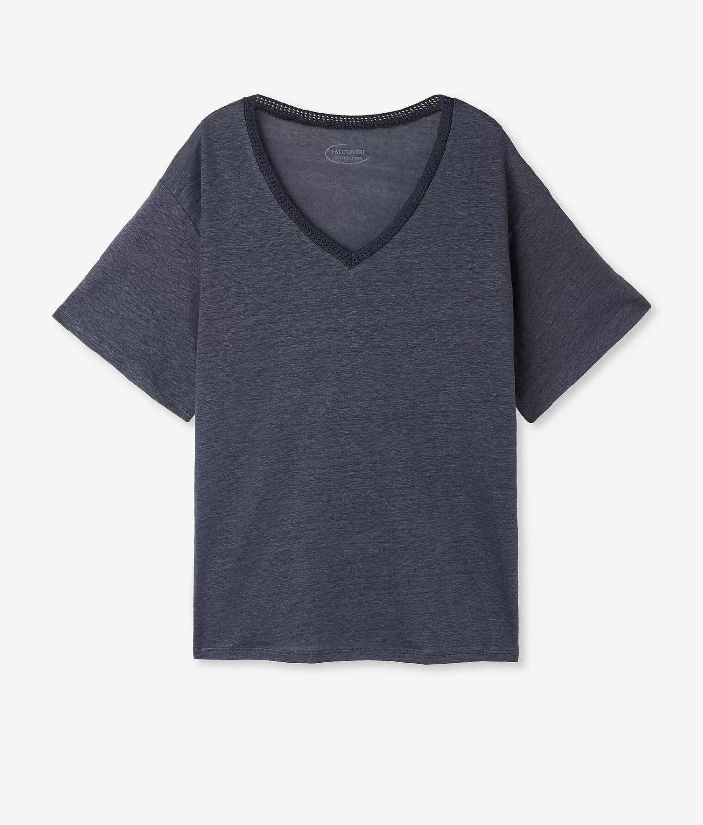 Falconeri T Shirt Con Scollo A V In Lino Con Bordi In Retina Discount