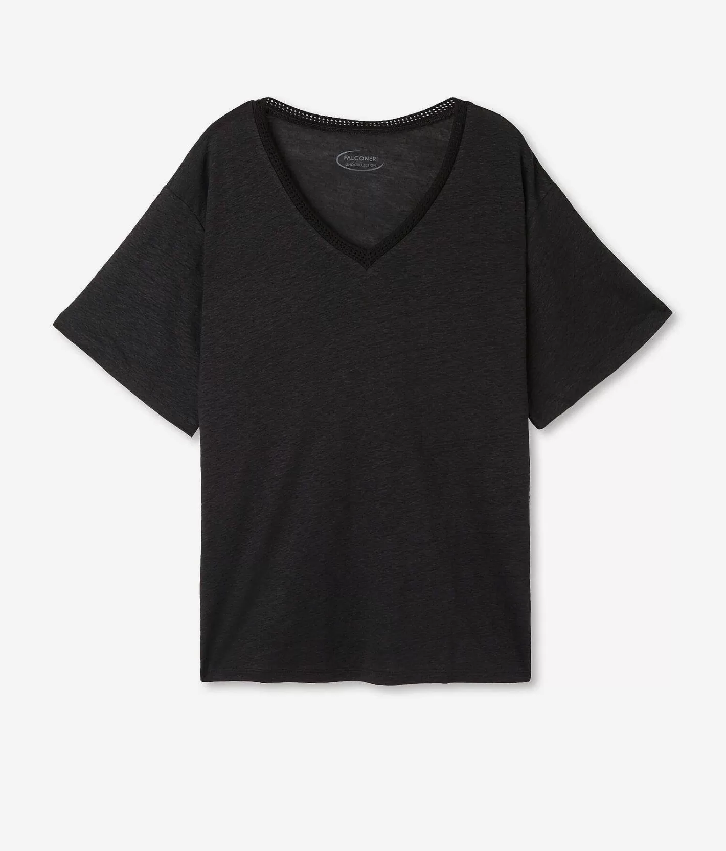 Falconeri T Shirt Con Scollo A V In Lino Con Bordi In Retina Online