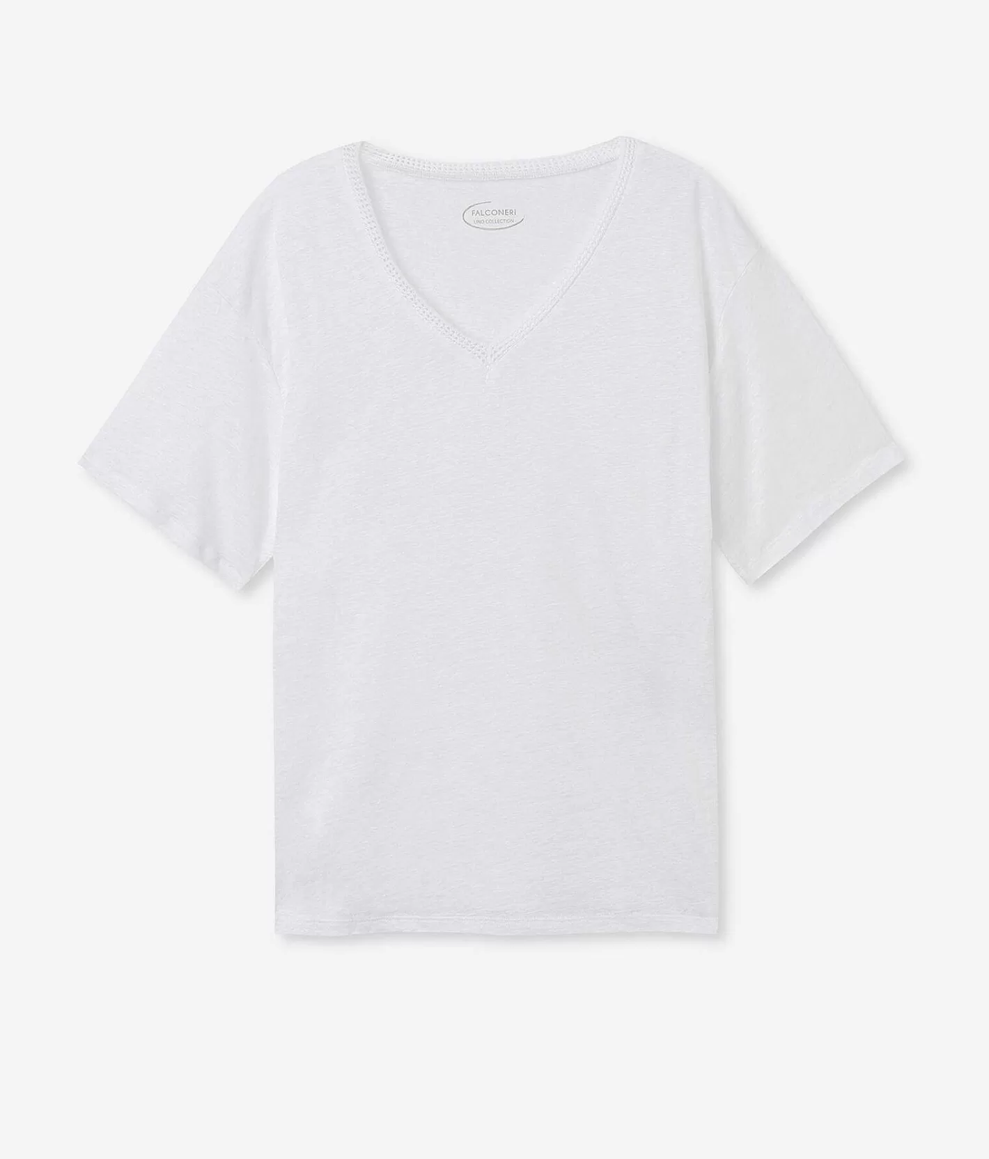 Falconeri T Shirt Con Scollo A V In Lino Con Bordi In Retina Flash Sale