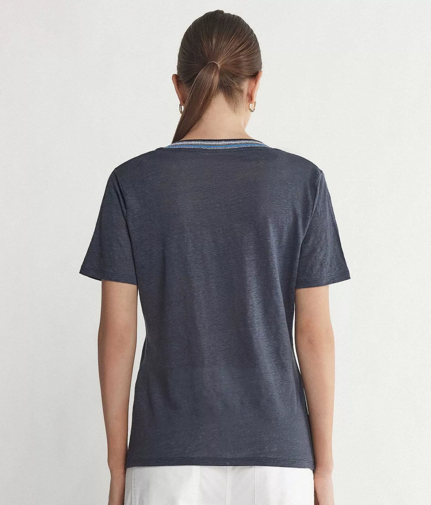 Falconeri T-Shirt Con Scollo A V Bordi Multicolor In Lino Best Sale