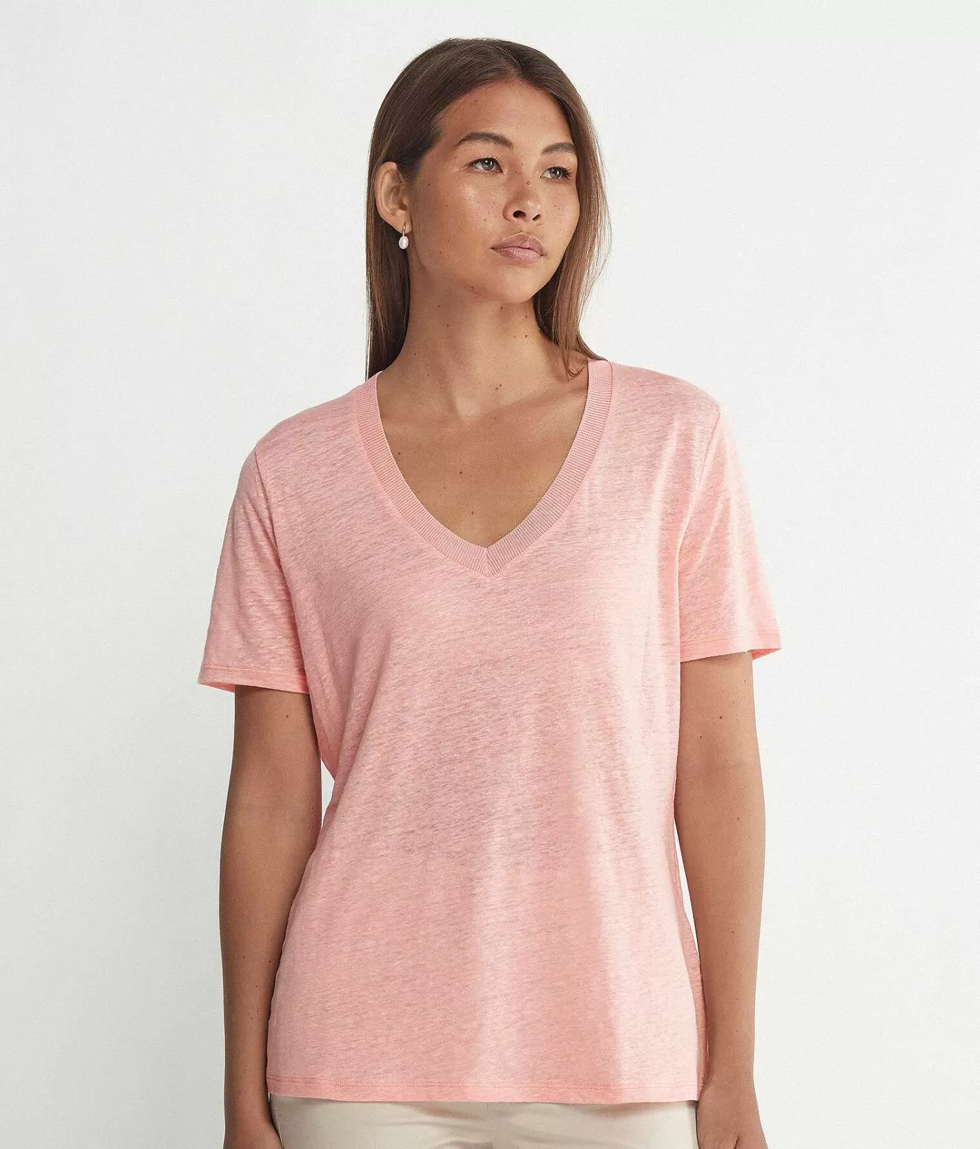 Falconeri T-Shirt In Lino Scollo A V Con Bordo In Maglia Hot