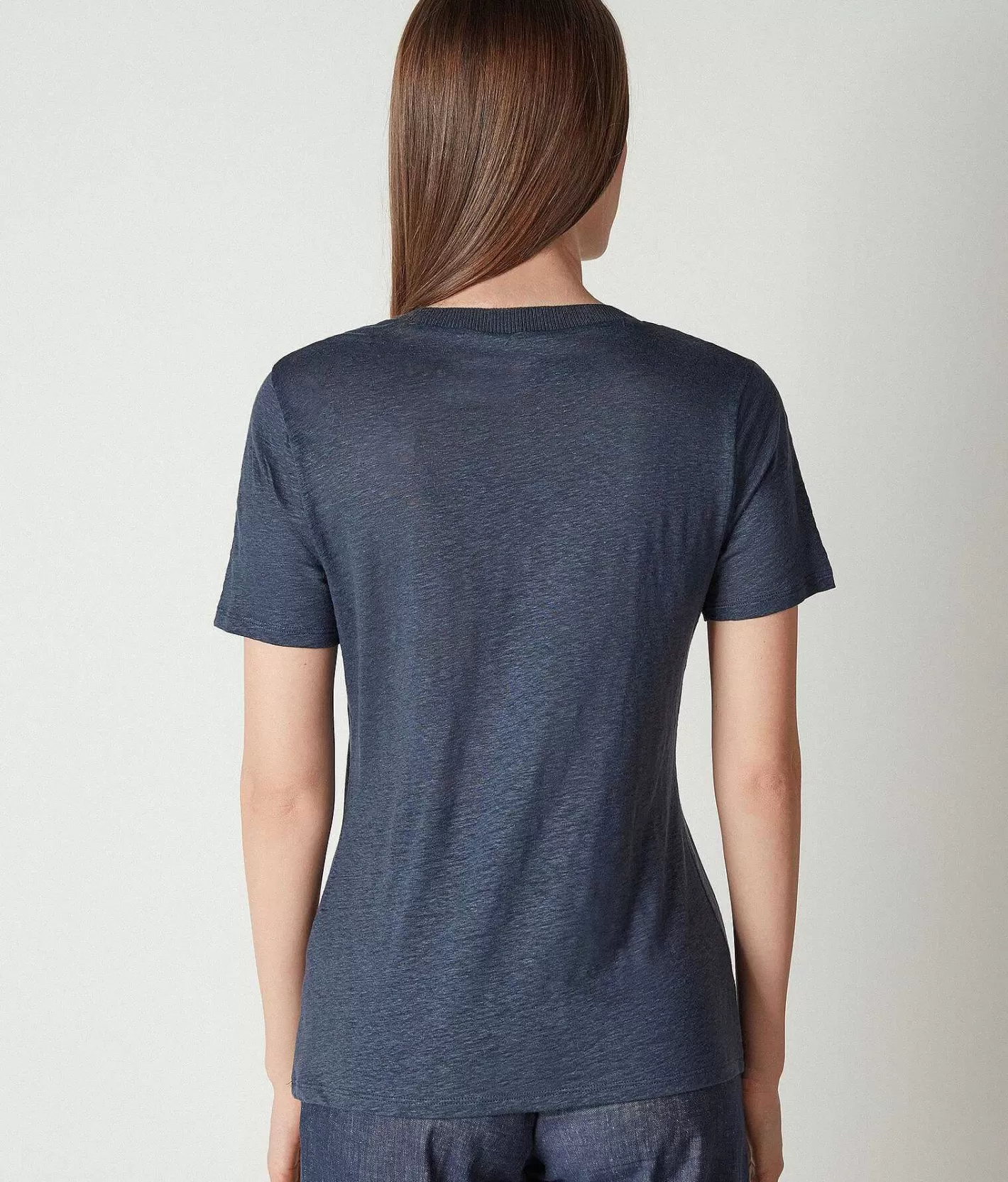 Falconeri T-Shirt In Lino Scollo A V Con Bordo In Maglia Fashion