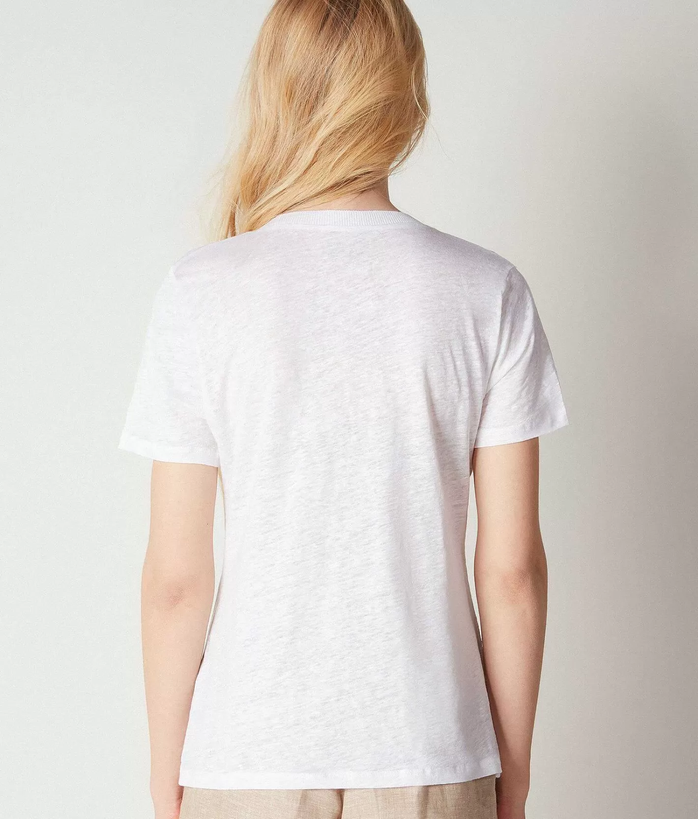 Falconeri T-Shirt In Lino Scollo A V Con Bordo In Maglia Flash Sale