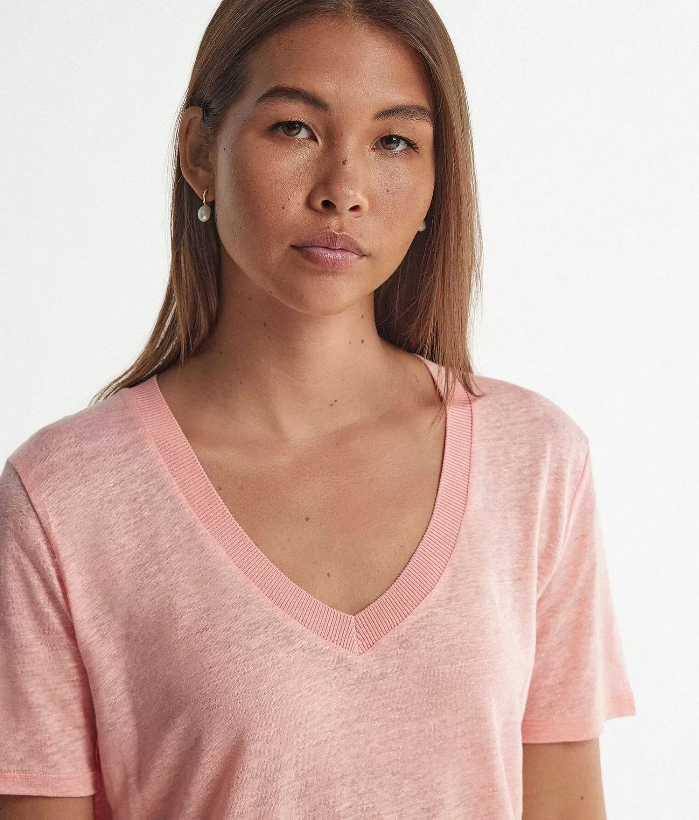 Falconeri T-Shirt In Lino Scollo A V Con Bordo In Maglia Hot